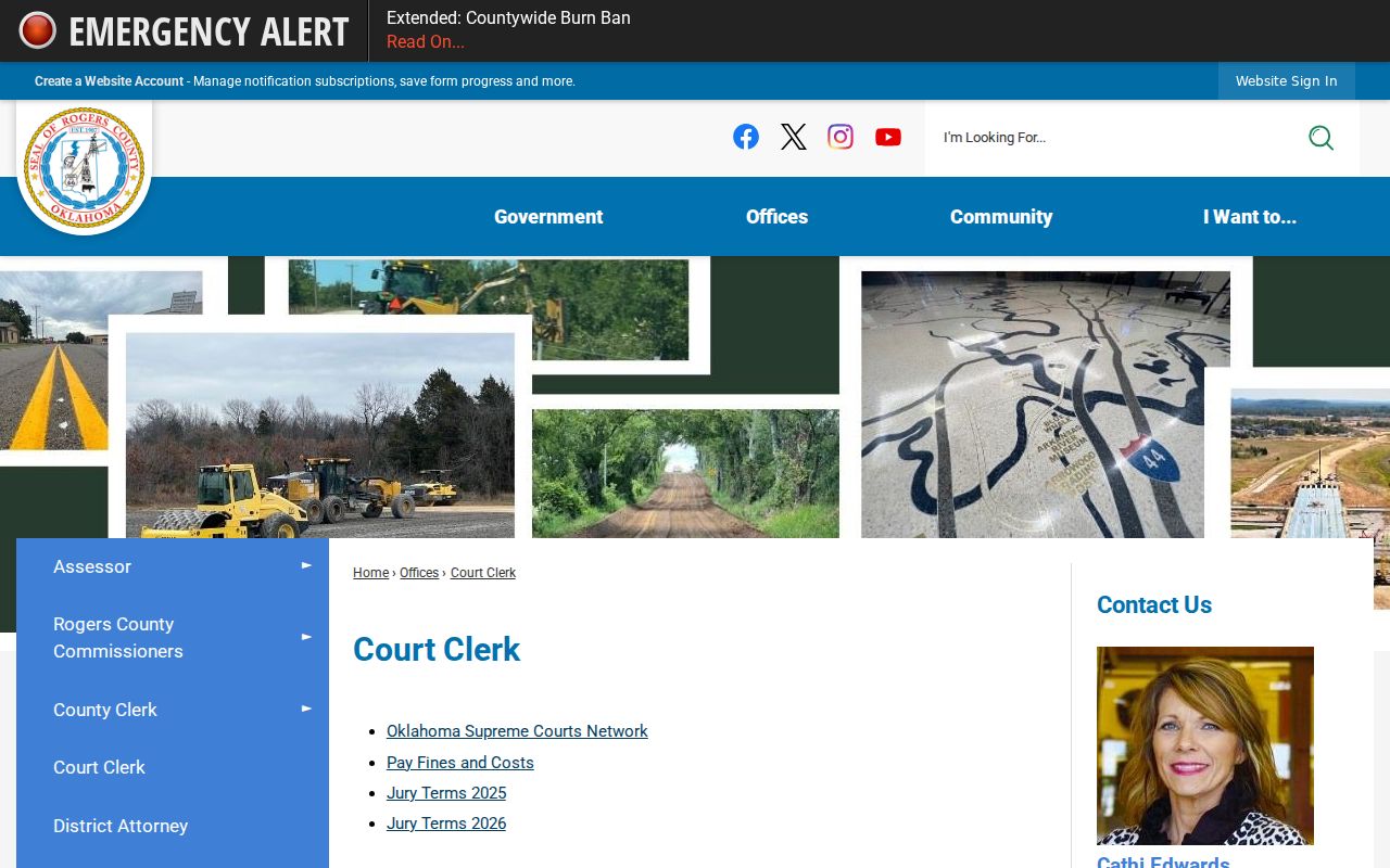 Rogers County Court Clerk route for warrant search records