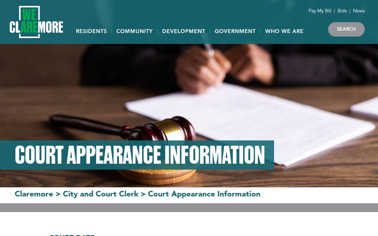 Claremore municipal court warrant appearance information